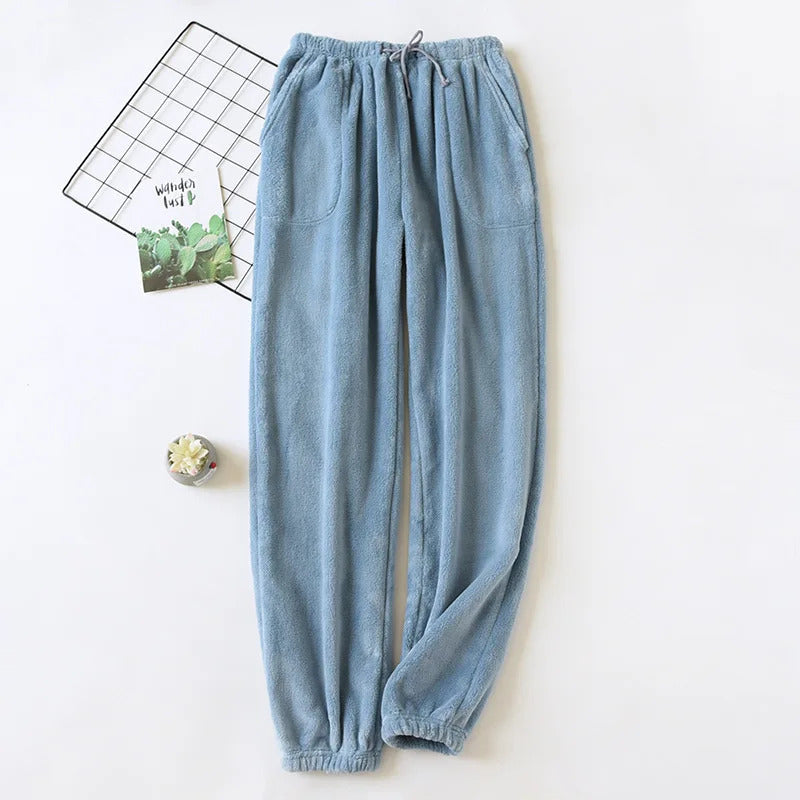 Autumn and winter new couple pajamas flannel thickened warm trousers men's and women's coral fleece plus size home pants pajama