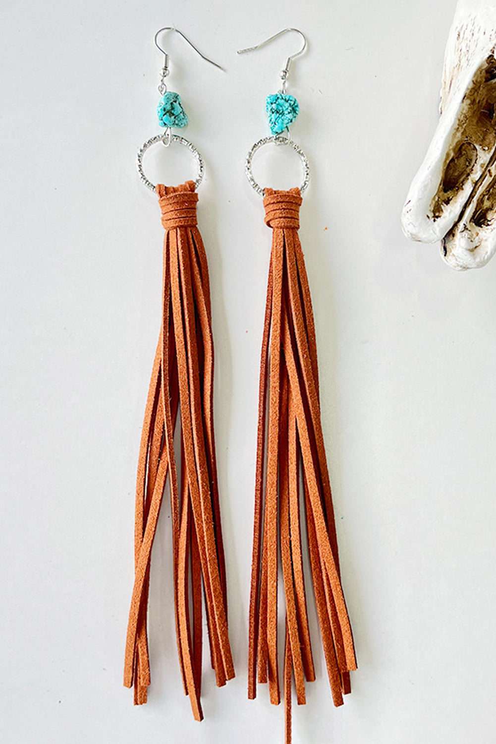 Chestnut Western Turquoise O-ring Tassel Earrings