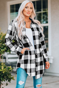 Blue Turn-down Collar Plaid Shirt Jacket