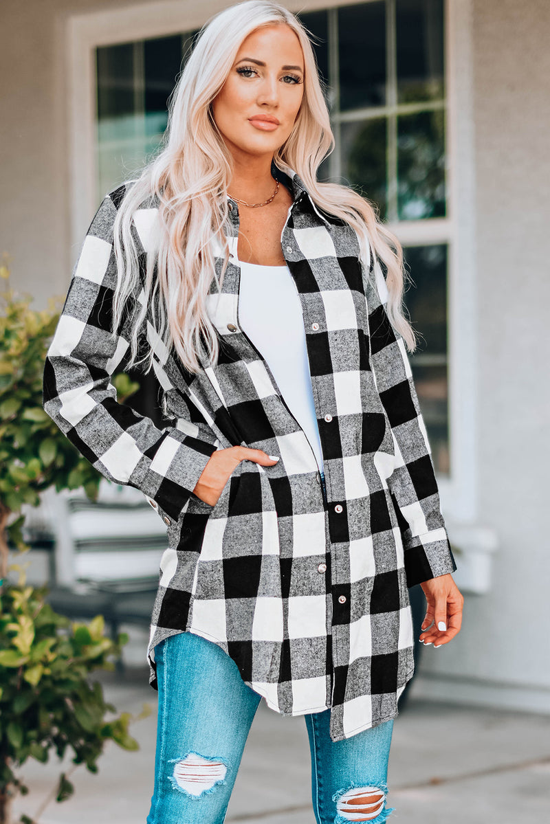 Blue Turn-down Collar Plaid Shirt Jacket