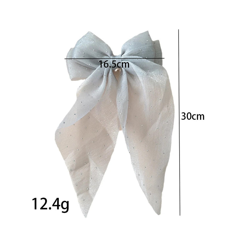 6Styles Girls Long Big Bow Float Satin Clips Back Head Hair Clip Internet Red with The Same Temperament Elegant Hair Accessories