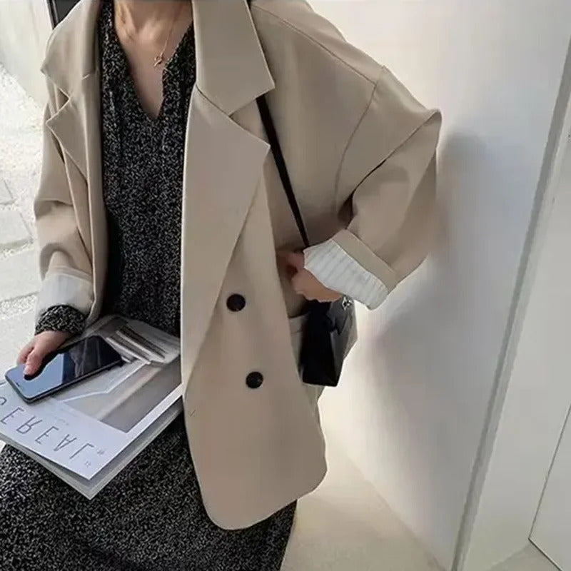 Oversize Blazers Women Fall Long Sleeve Black Suit Streetwear Korean Loose Jacket Spring Autumn Coat Double Breasted outwear