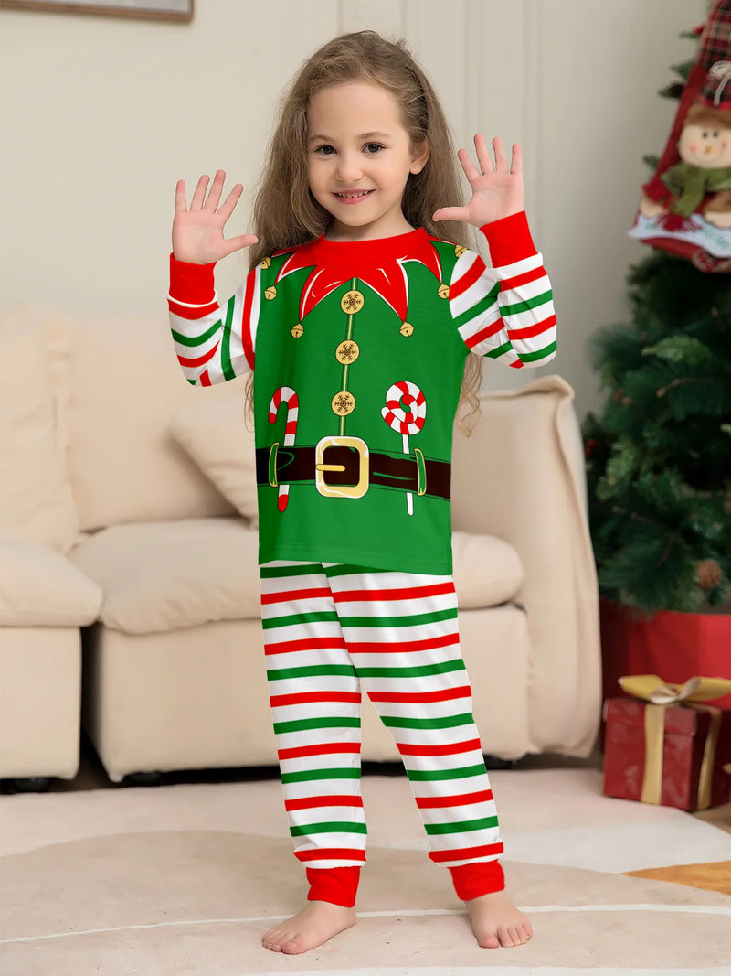 Christmas Family dress Christmas elements clothing for boys girls Adult baby set Halloween fun printed green stripe family dress