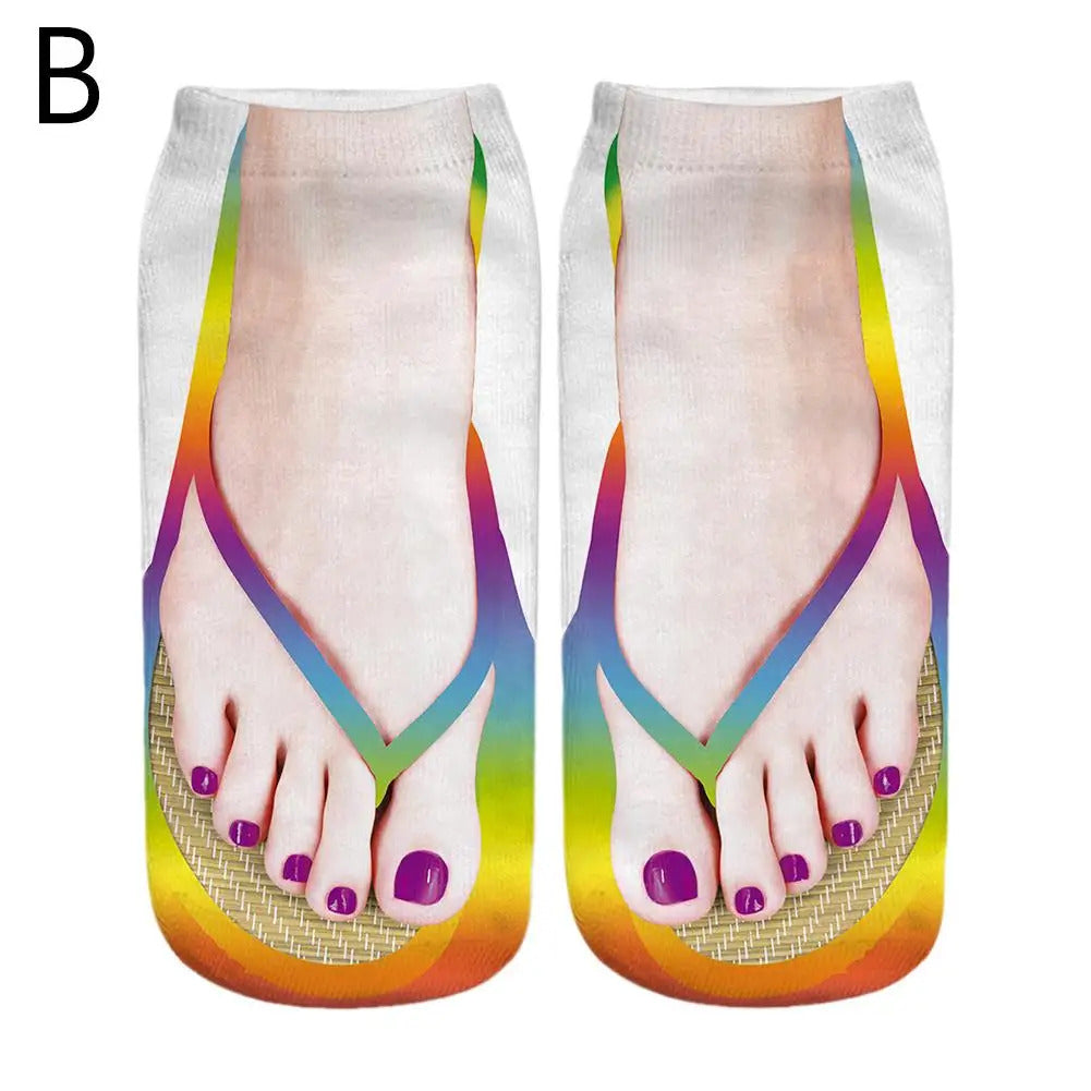 1 Pair 3D Printing Pattern Flip Flop Socks Funny Socks for Women Flip-flop Ankle Socks Low Cut Floor Socks Hosiery Novelty Gifts