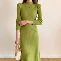 Autumn Winter 2023 Slim Long Sleeve Party Midi Dress for Women Knitted Half High Collar Elegant Knitted Sweater Dresses Ladies