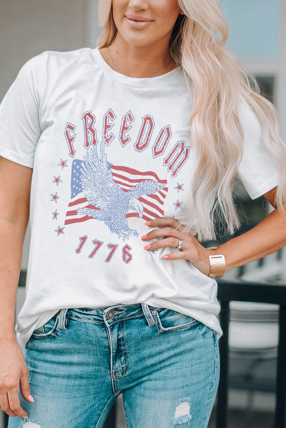 White FREEDOM Eagle Flag Print 1776 Graphic Tee