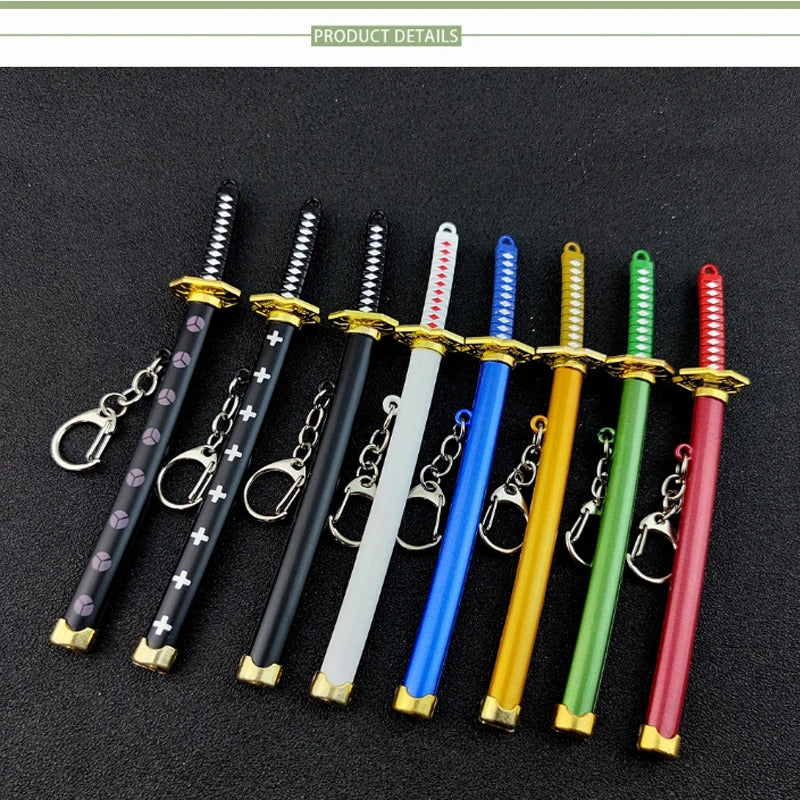 Mini Roronoa Zoro Samurai Sword Keychain Anime Scabbard Key Ring Katana Buckle Key Chain for Men Women Cosplay Toy Jewelry Gift