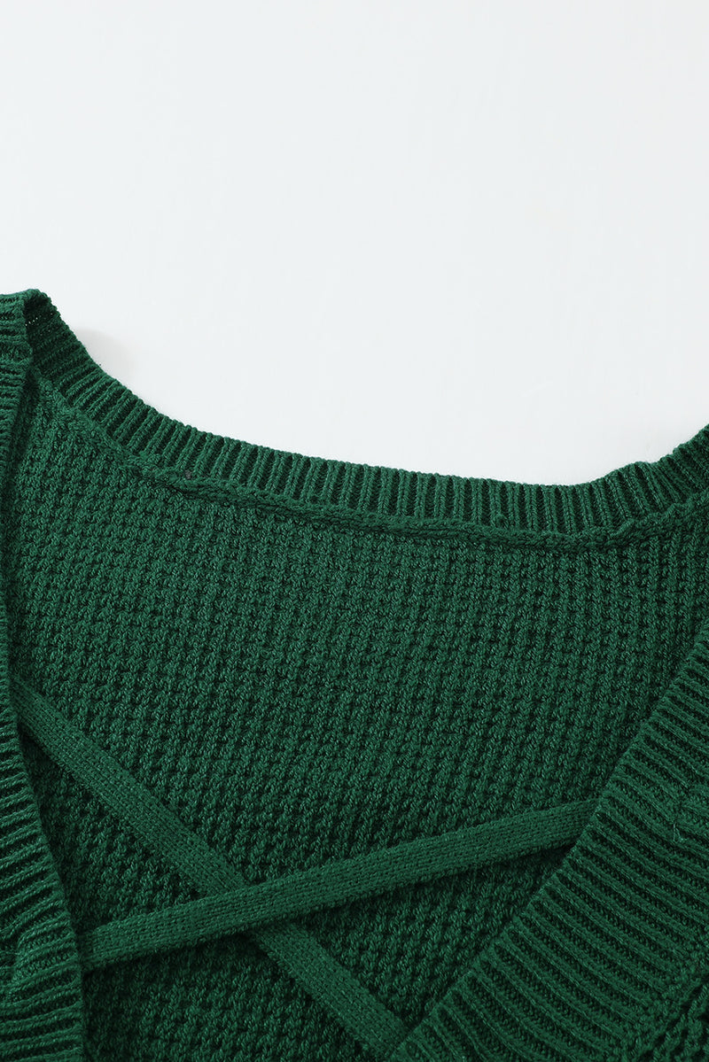 Green Cross Back Hollow-out Sweater