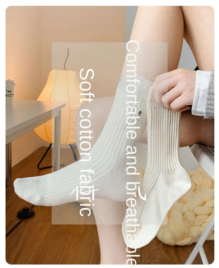 Stockings Socks Embroidered Letter Women's High Barrel Striped Double Needle Stacked Socks Birthday Gift