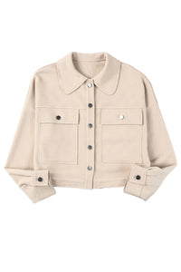 Khaki Waffle Knit Buttons Cropped Jacket with Pockets