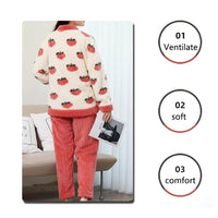 Padded and Thickened Warm Flannel Women Pajamas Loungewear Winter Peach Sleepwear Homewear Coral Velvet Two-Piece Set Nightwear