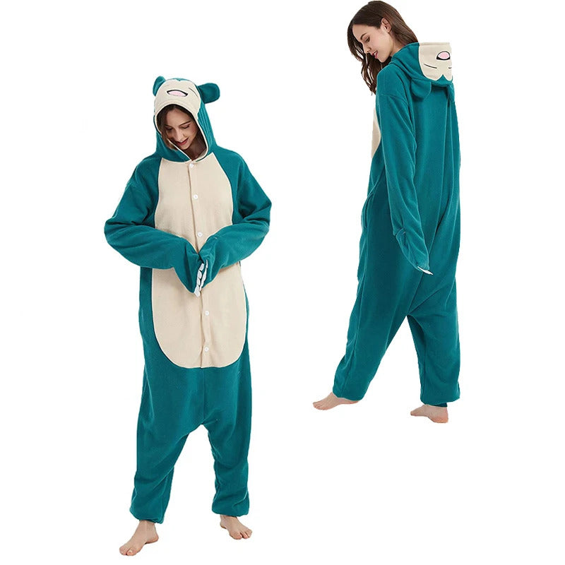 Snorlax Men One-Piece Pajama Anime Kigurumi Onesie For Adults Gengar Squirtle Women Full Body Pyjama Cartoon Cosplay Costume