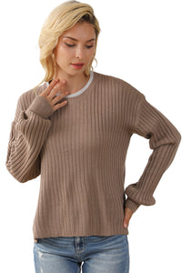 Smoke Gray Balloon Sleeve High Low Split Sweater