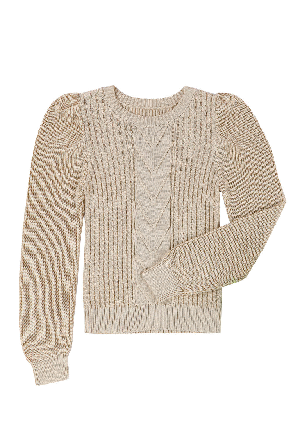 Apricot Cable Ribbed Knit Mix Pattern Puff Sleeve Sweater