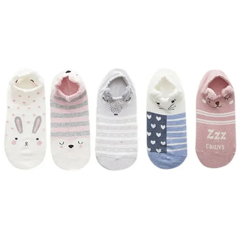 Kawaii Harajuku Cartoon Women Socks Cotton Invisible Sock Cute Animal Stereo Ear Girl Ankle Funny Breathable Socks Calcetines