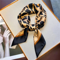 Fashionable 70*70cm Leopard Print Scarf For Women Spring/summer Soft Satin Borders Square Bandana Sun Protection Shawls