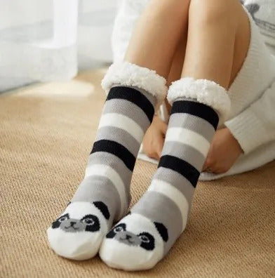 Winter Warm Socks Women penguin Plush Soft Female Non Grip Floor Slippers Short Sock Fuzzy Fluffy Deer Elk Bear Christmas Gift