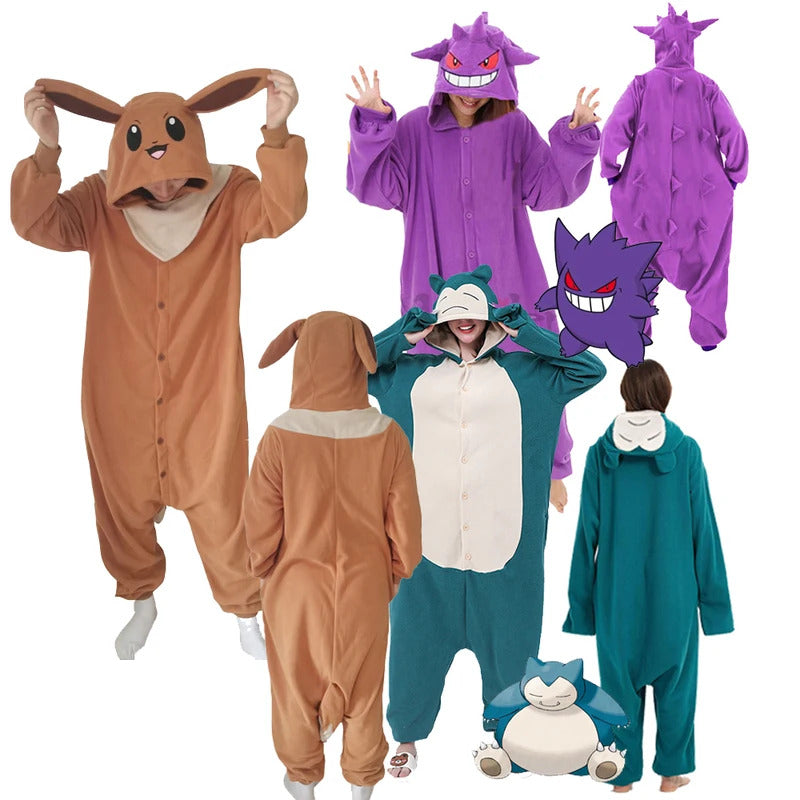 Snorlax Men One-Piece Pajama Anime Kigurumi Onesie For Adults Gengar Squirtle Women Full Body Pyjama Cartoon Cosplay Costume