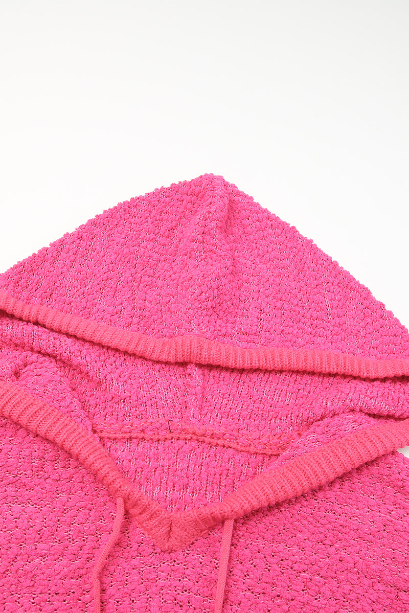 Rose Loose Popcorn Textured Hooded Sweater