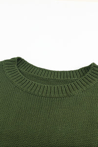 Green Oversize Knitted Drop-shoulder Sleeve Sweater