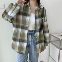 Plaid Shirt Women Autumn Long Sleeve Top Female Vintage Fashion Single Breasted Blouse Ladies Preppy Style Loose Check Shirts