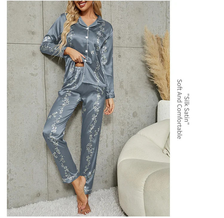 Pajamas Set Long Sleeve Sleepwear Women Button Down Nightwear Pj Sets Print Shirt with Trouser Loungewear Female Pyjamas Suits