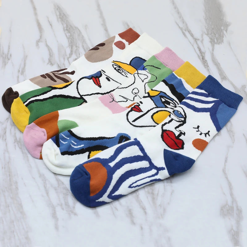 5 Pairs/Set Funny Socks Women Cute Middle Tube Cotton Socks Aesthetic Fun Socks Kawaii Cartoon Spring Summer Crew Socks