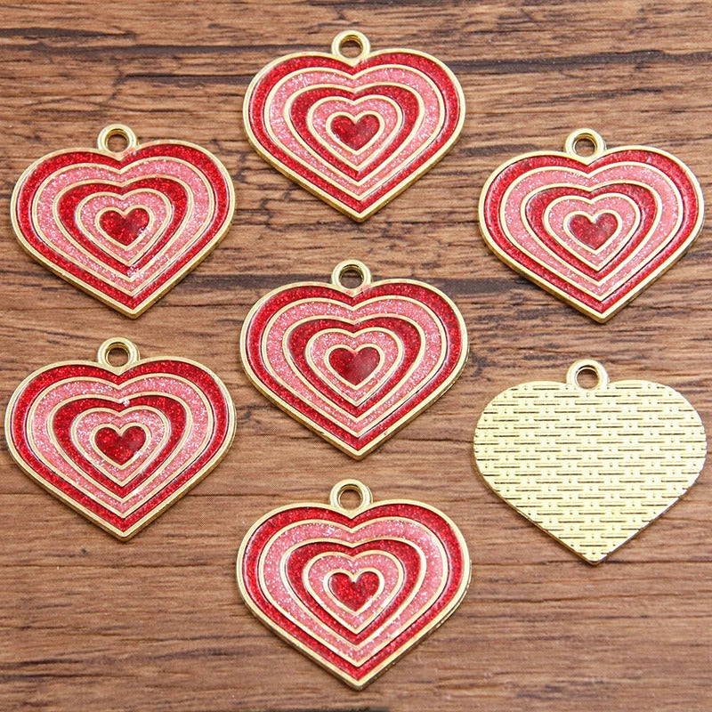 10Pcs 21 Style Mix Size Alloy Metal Drop Oil Valentine's Day Charm LOVE Heart Pendant For Enamel DIY Bracelet Jewelry Making