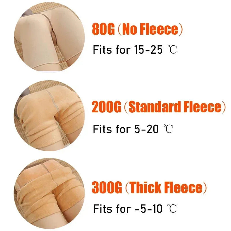 Panty Fleece Tights Ladies Fake Translucent Thermo Pantyhose Winter Stockings Insulated Tights High Waist Elastic Warm Leggings