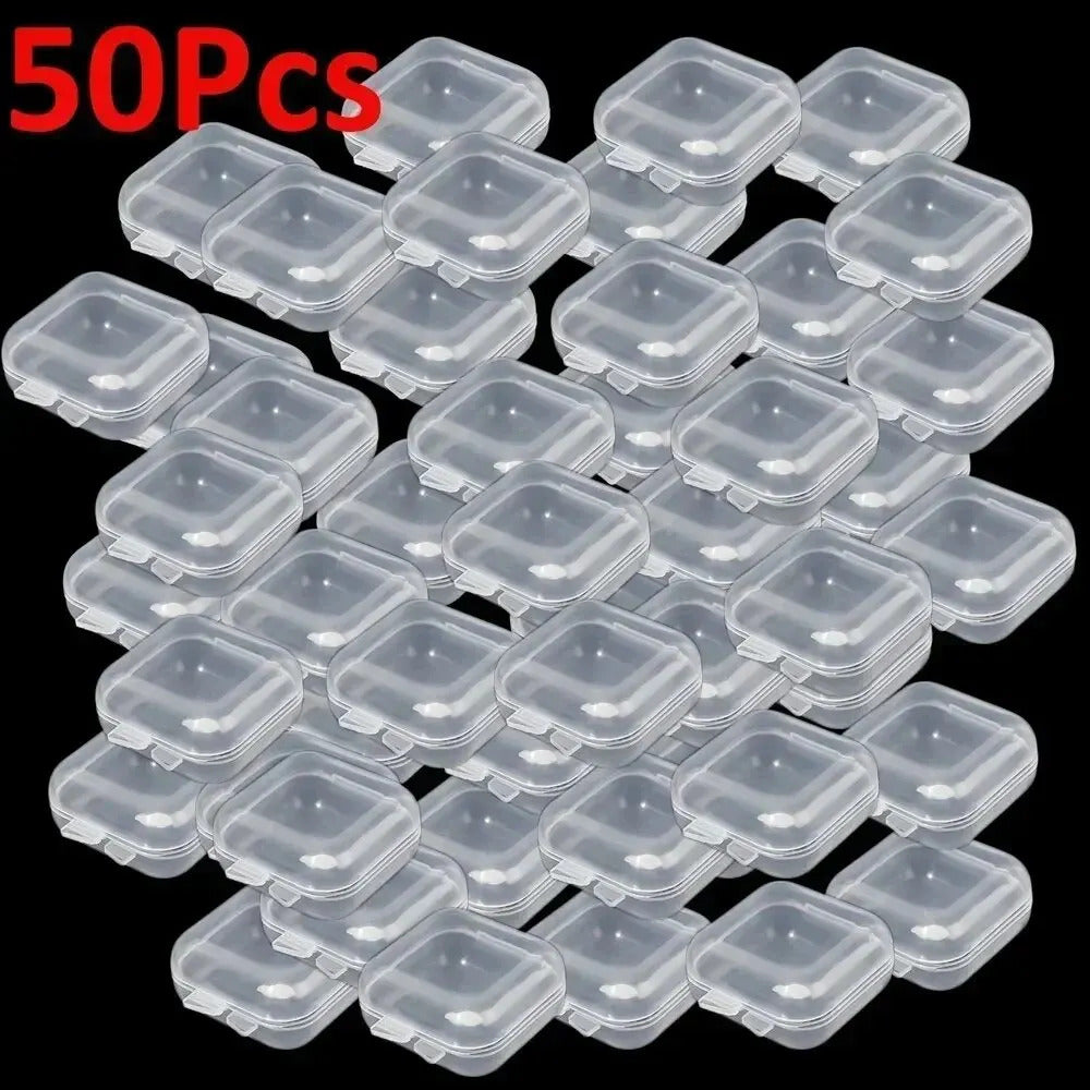 Mini Plastic Jewelry Storage Box Square Transparent Flip Portable Pill Container Jewelry Holder Packaging Earrings Display Case