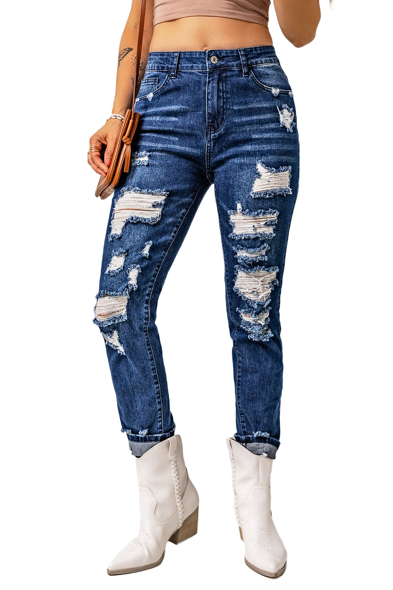 Blue Distressed High Waist Skinny Jeans