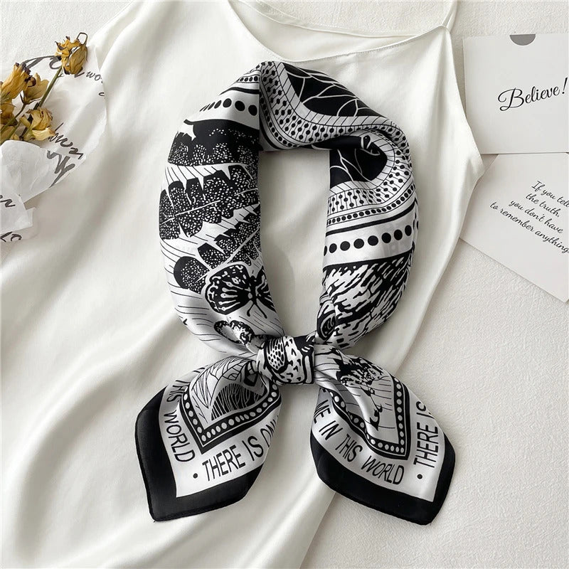 Print 70cm Silk Satin Headkerchief Women Luxury Design Neck Tie Scarf Female Hair Hand Wrist Foulard Shawl Hijab Bandana