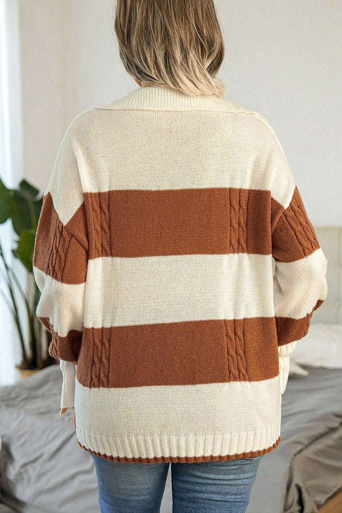 Stripes Collared Neck Corded Sweater