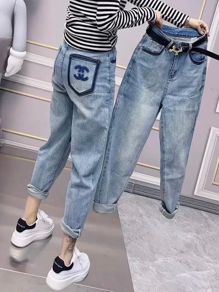 Women's Jeans Spring Fall 2024 New Harem Pants Fat Mm High Waist Slim Stretch Women's Pants Trend Y2k