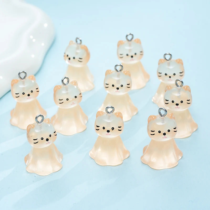 10pcs Cute Cat Face Resin Charms 3D Luminous Animal Pendants for DIY Jewelry Making Accessories Handmade Earring Necklace