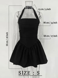 Frill Mini Halter Dress For Women Splice Sexy Backless A-Line Hem Lace Up High Waisted Female Beach Black Bodycon Dress