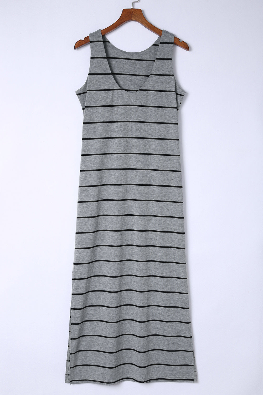 Women's Stripe Print Open Back Sleeveless Tank Maxi Dress with Slits