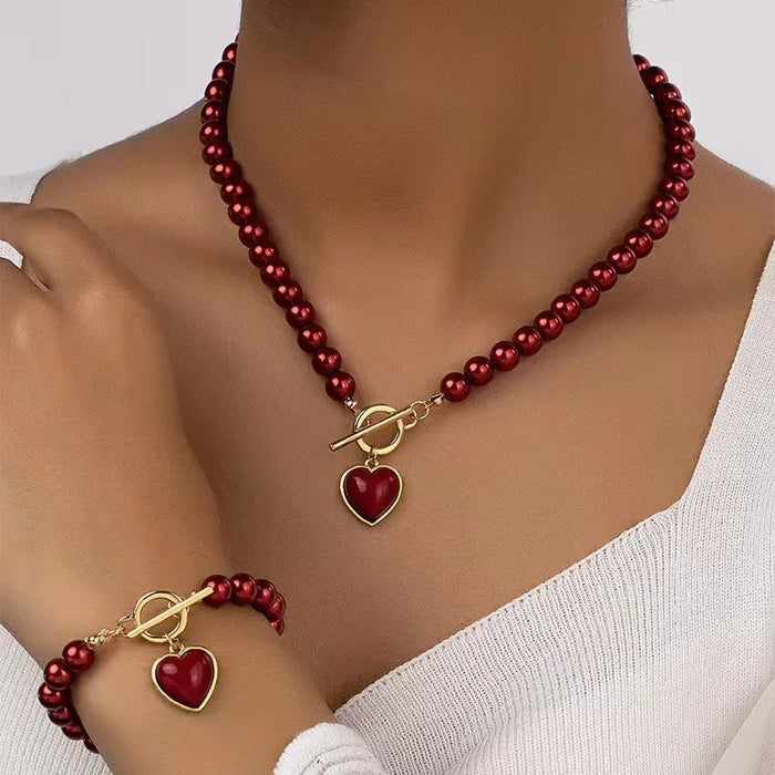 2 Pieces Of Women's Creative Pearl Love Necklace With Bracelet Jewelry Set For Weddings, Banquets, Parties, Festivals, Gifts8162