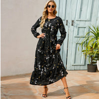 Women Maxi Dresses Sping Autumn Bohemian Casual Full Sleeve High Waist Beach Woman Chiffon Dresses Floral Vestidoes Long Dress