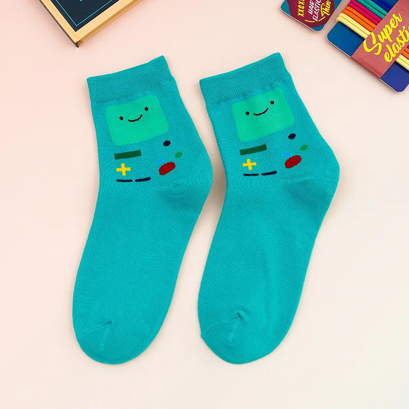 5 Pairs/Set Cartoon Funny Cute Patterned Women Socks Ins Candy Coloured Socks Suit In All Seasons For Daily