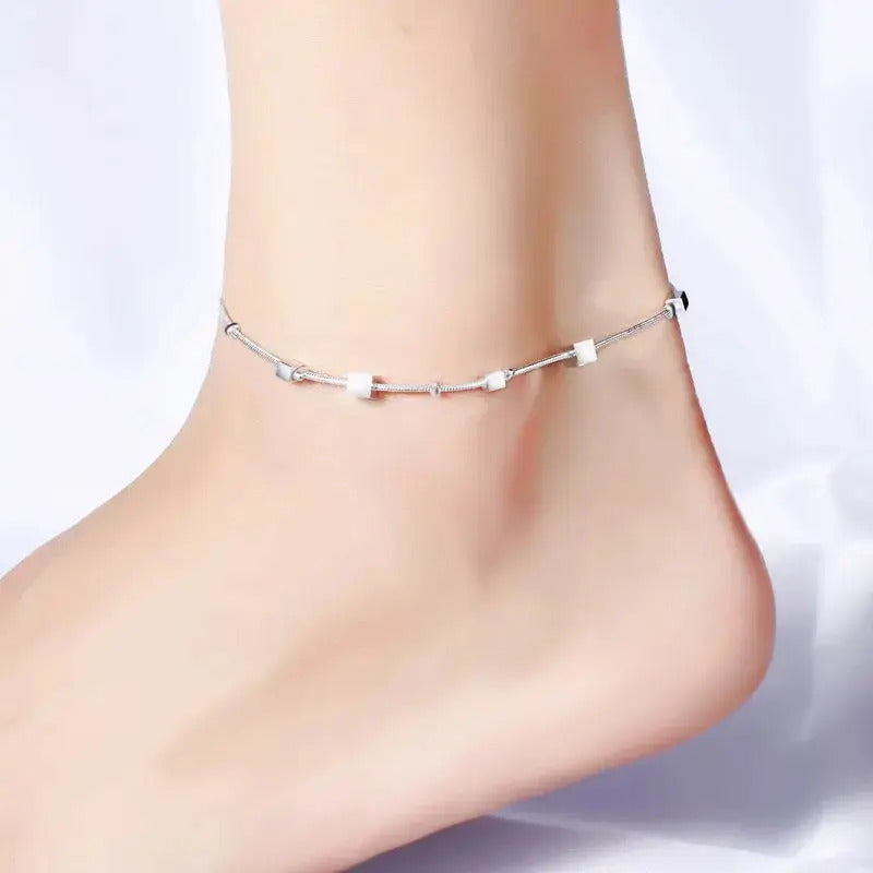 100% 925 Sterling Silver Snake Chain Pearls Anklets For Women Fashion Silver 925 Jewelry Wholesale DA387