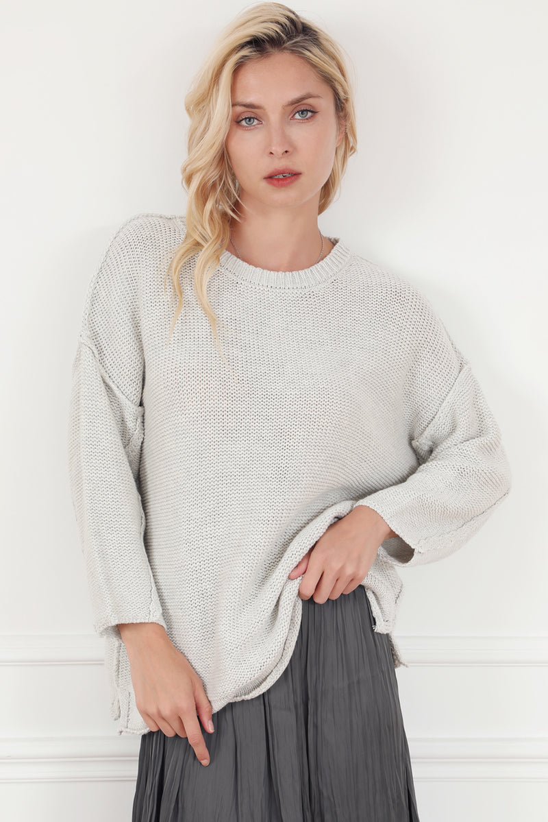 Beige Slouchy Textured Knit Loose Sweater