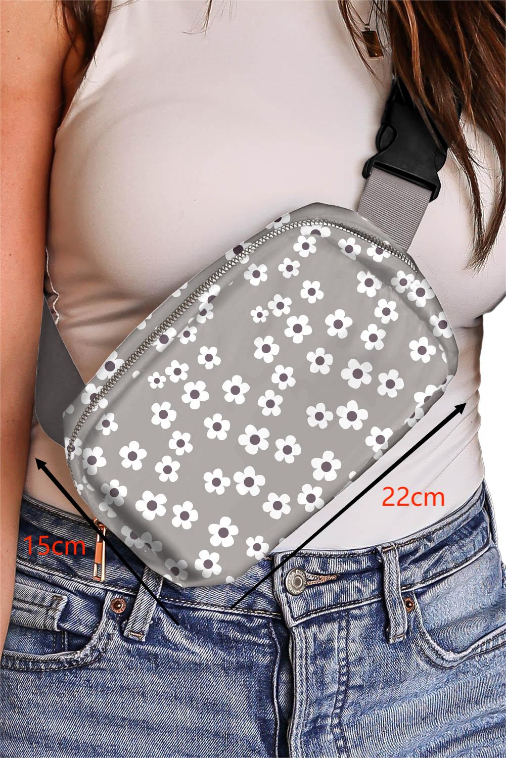 Gray Cute Flower Print Buckle Crossbody Bag