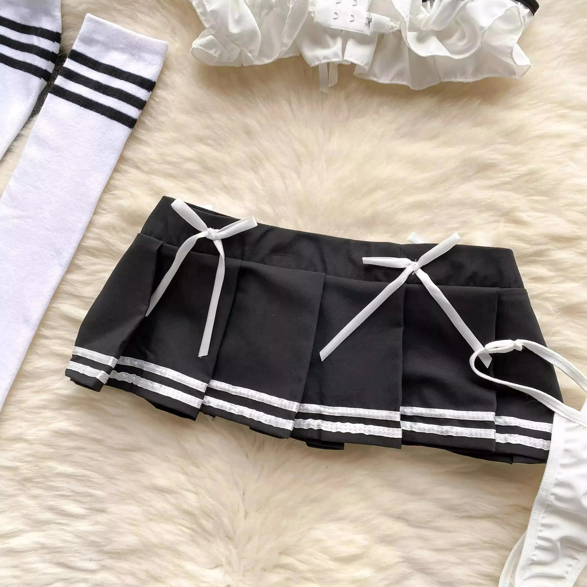 Japan Girls Vintage Cosplay Costume Sexy JK Uniform Skirt Suits Pajamas Outfits Erotic Striped Bow Tie Pleated Skirts Set