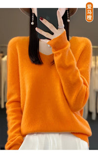 100% pure wool cashmere sweater women's V-neck pullover casual knit top autumn and winter women's coat Korean fashion