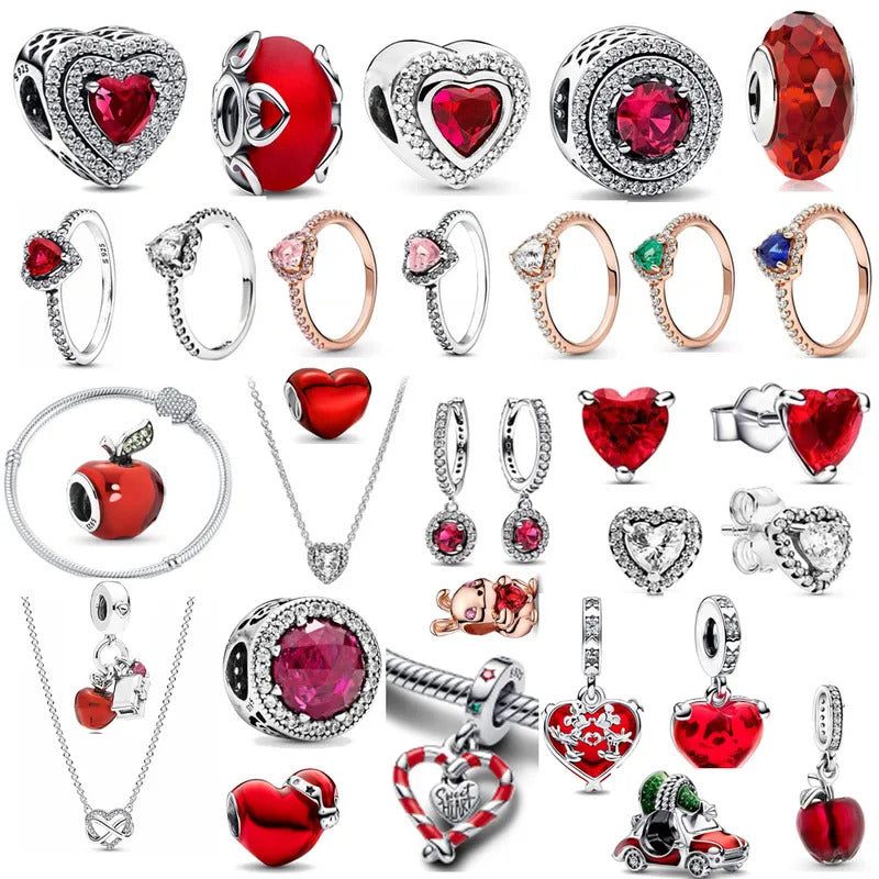 Red Series Christmas Apple Gift  Dangle Charms Beads 925 Sterling Silver Plated Fit Original Heart Bracelet Women Jewelry