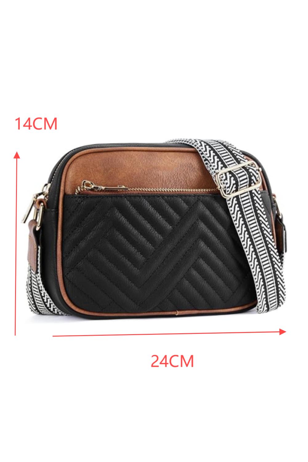 Black Quilted Faux Leather Crossbody Bag 22*6*16cm