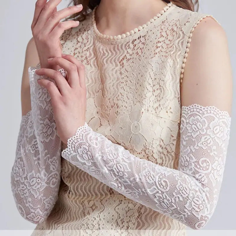 Summer Lace Long Sleeves Anti-Sunburn Arm Cover Women Cuff Hollow Embroidery Hand Sleeves Anti-UV Driving Arm Sleeve Fingerless