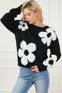 Big Flower Pattern Knit Sweater