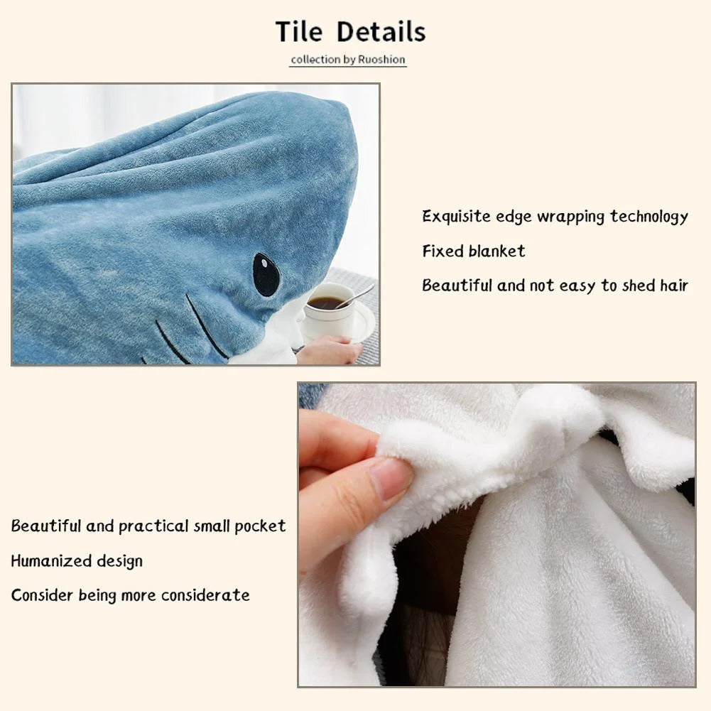 Cartoon Shark Sleeping Bag Pajamas Office Nap Shark Blanket Karakal Pajama Sets Fabric Mermaid Shawl Blanket For Christmas Gift